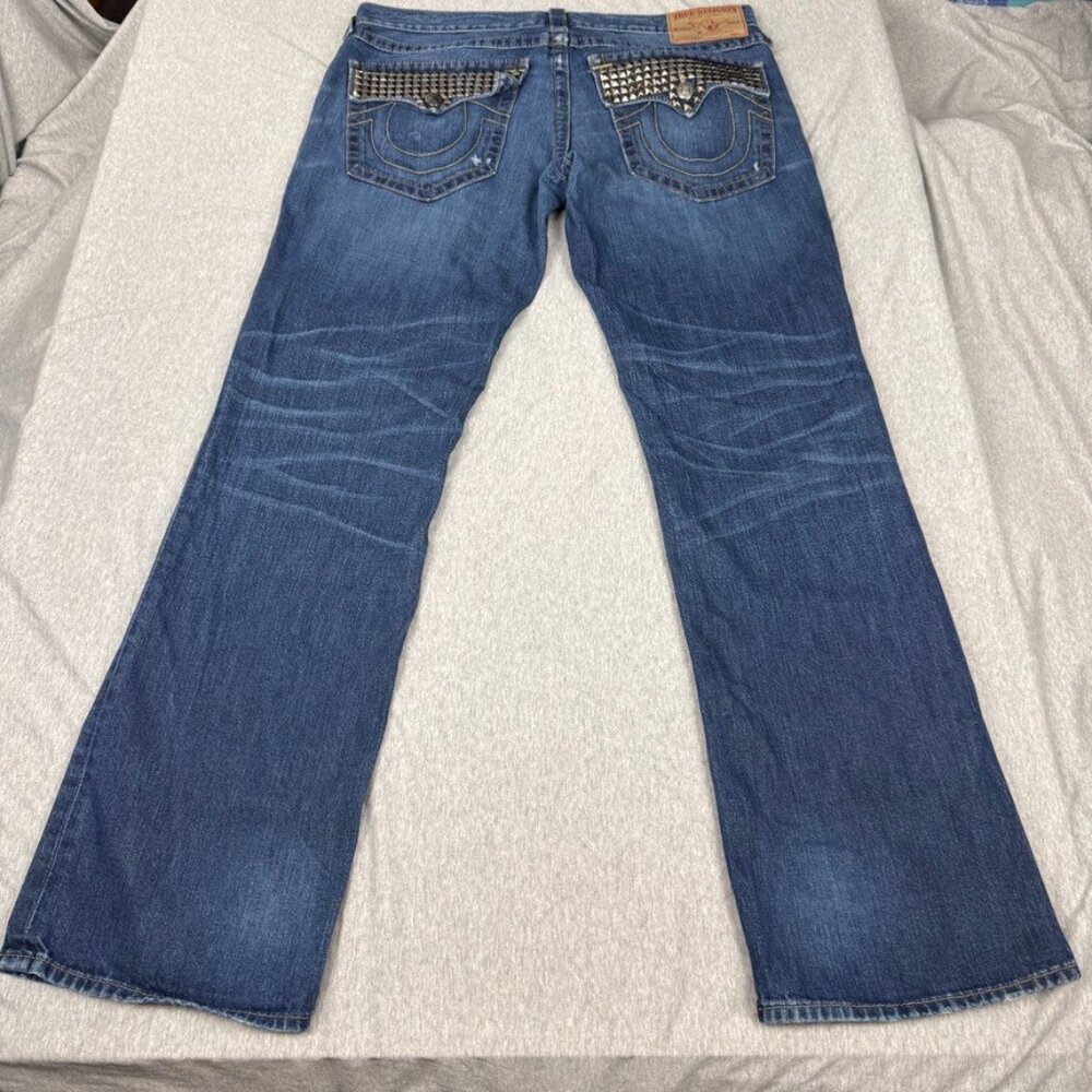 True Religion Ricky Distressed Embellished Studded Jeans Size 36X34 Y2k Straight - Picture 9 of 14